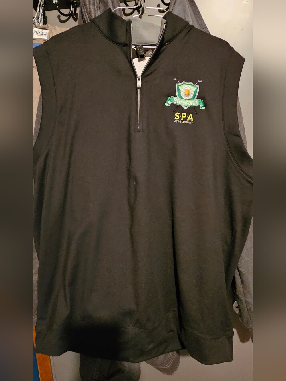 adidas Black & Gray Sleeveless Quarter-Zip Vest with Green Logo